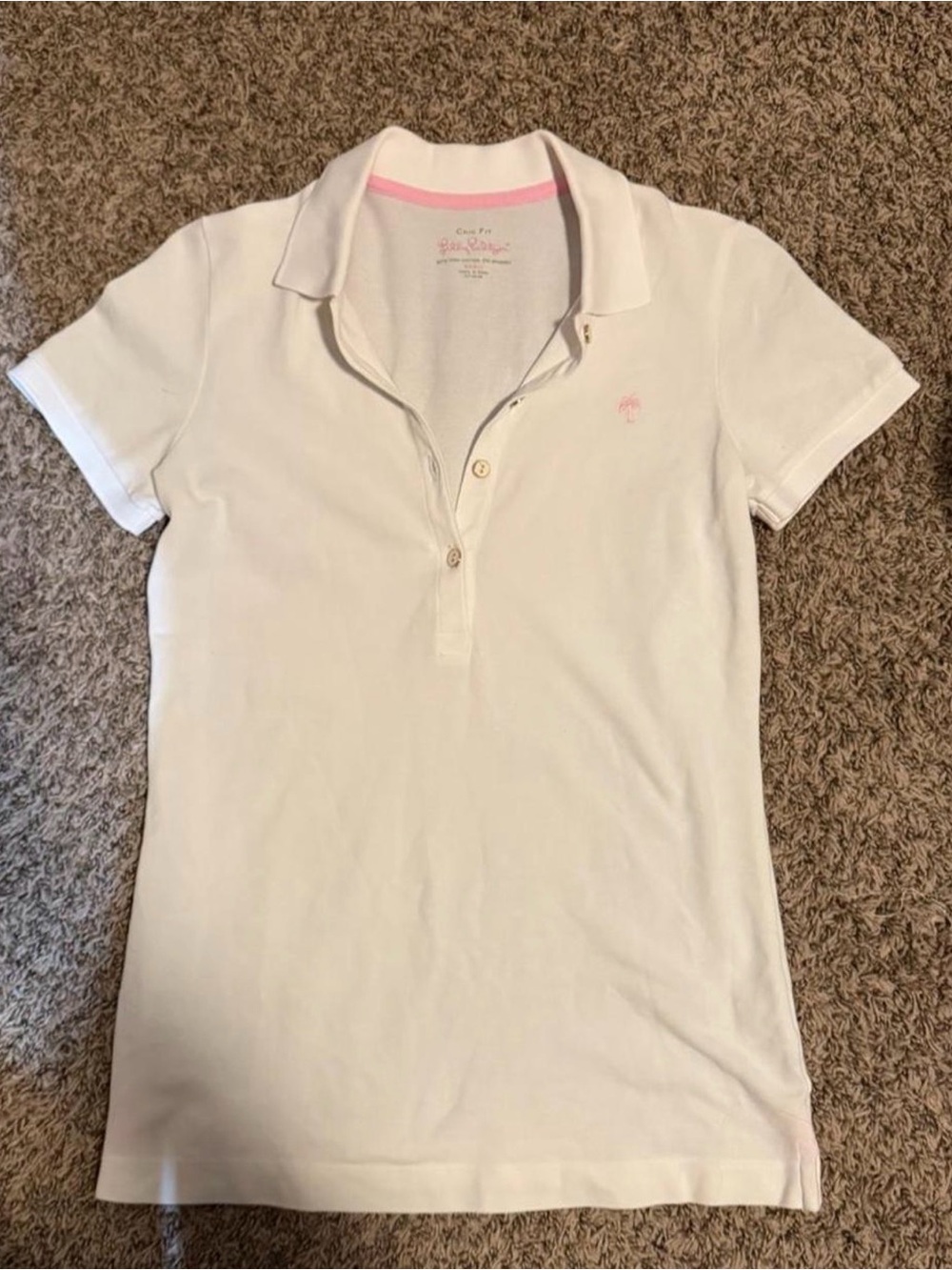 Lilly Pulitzer White Polo with Pink Trim